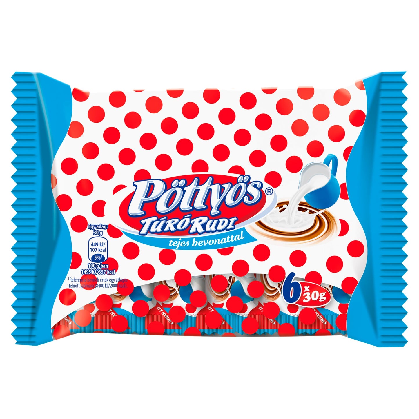 Pöttyös Túró Rudi natúr túródesszert tejes bevonattal (6x30g)