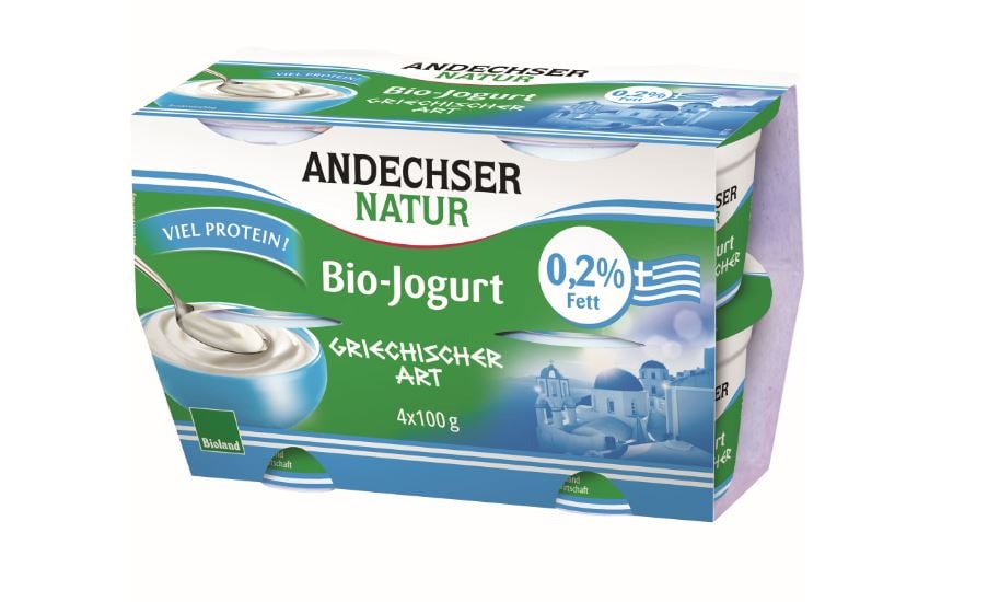 Andechser Bio zsírszegény natúr joghurt görög típusú 0,2% pohárban (fehérjével dúsított) 4x100g