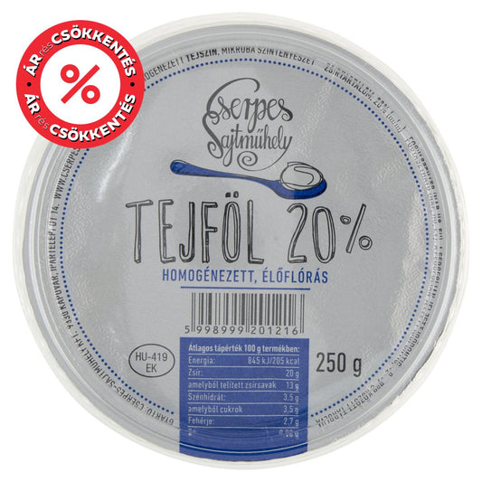Cserpes Homogénezett tejföl 20%
